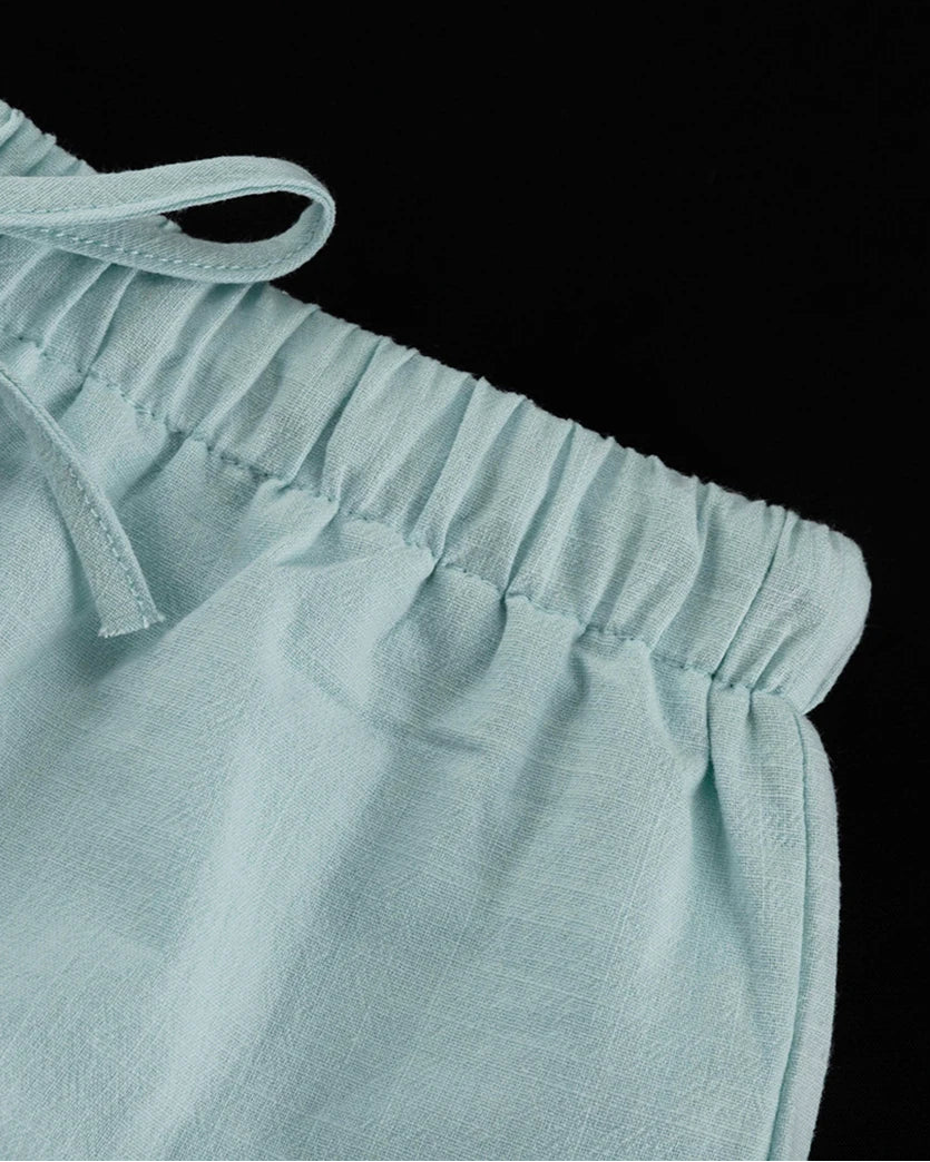 Cotton Long-Sleeve Shirt & High-Waist Shorts Set