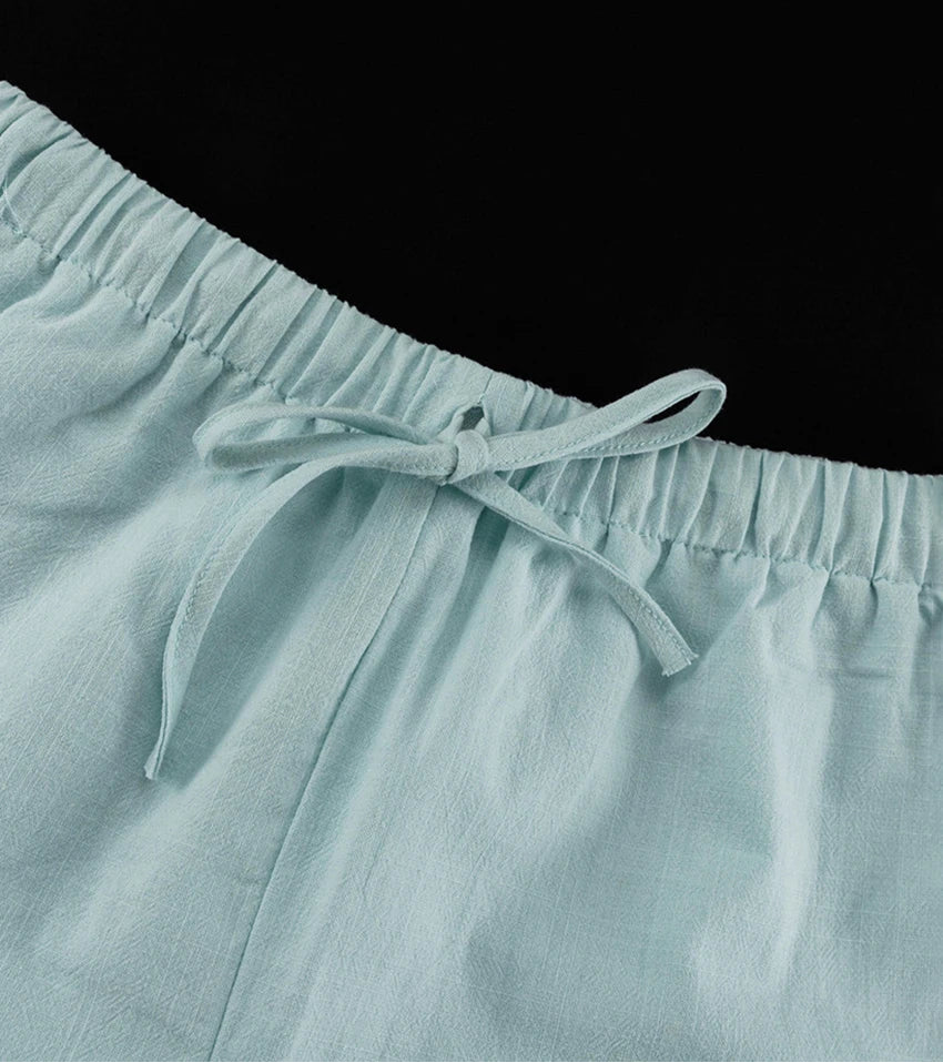 Cotton Long-Sleeve Shirt & High-Waist Shorts Set