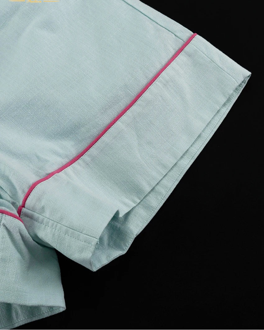 Cotton Long-Sleeve Shirt & High-Waist Shorts Set